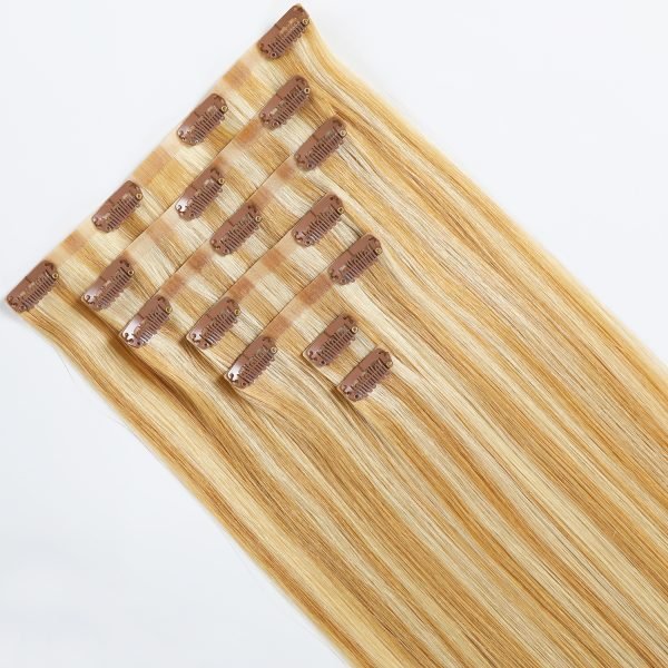 Invisible PU Inject Clip In Hair Extensions Cuticle Aligned P27-613# Blonde Hair