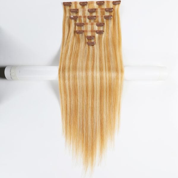 Invisible PU Inject Clip In Hair Extensions Cuticle Aligned P27-613# Blonde Hair