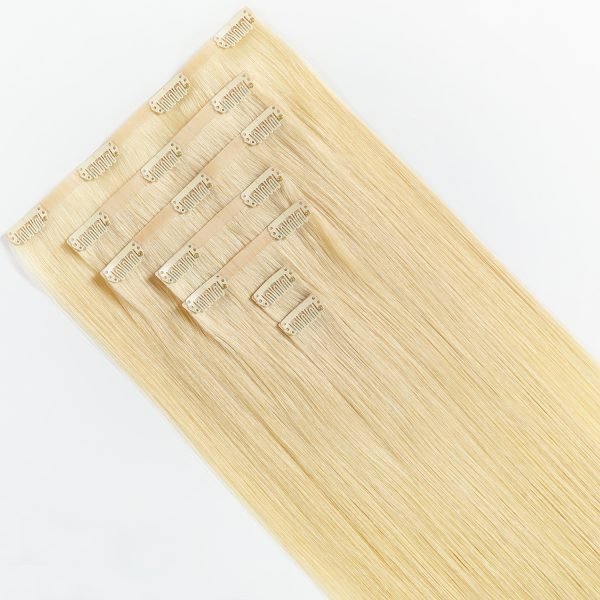 Invisible Seamless PU Clip In Hair Extensions Cuticle Aligned 613# Blonde Hair